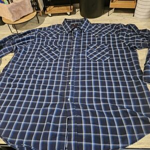 Plains Shirt Mens Large Blue Pear‎ Snap Checkerboard Short Sleeve